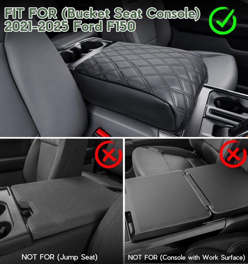 Sinvanho Center Console Cover for Ford F150 2021 2022 2023 2024 2025 Truck Interior Accessories, PU Leather Armrest Middle Console Cover Anti-Scratch Protector Cushion Pad (Bucket Seat Only) - Image 2